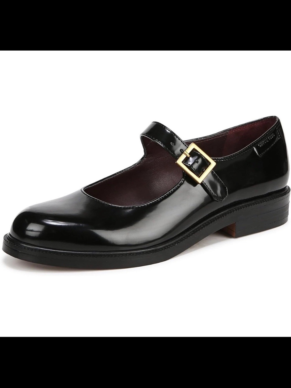 Franco Sarto Black Patent Mary Jane Flats with Gold Buckle